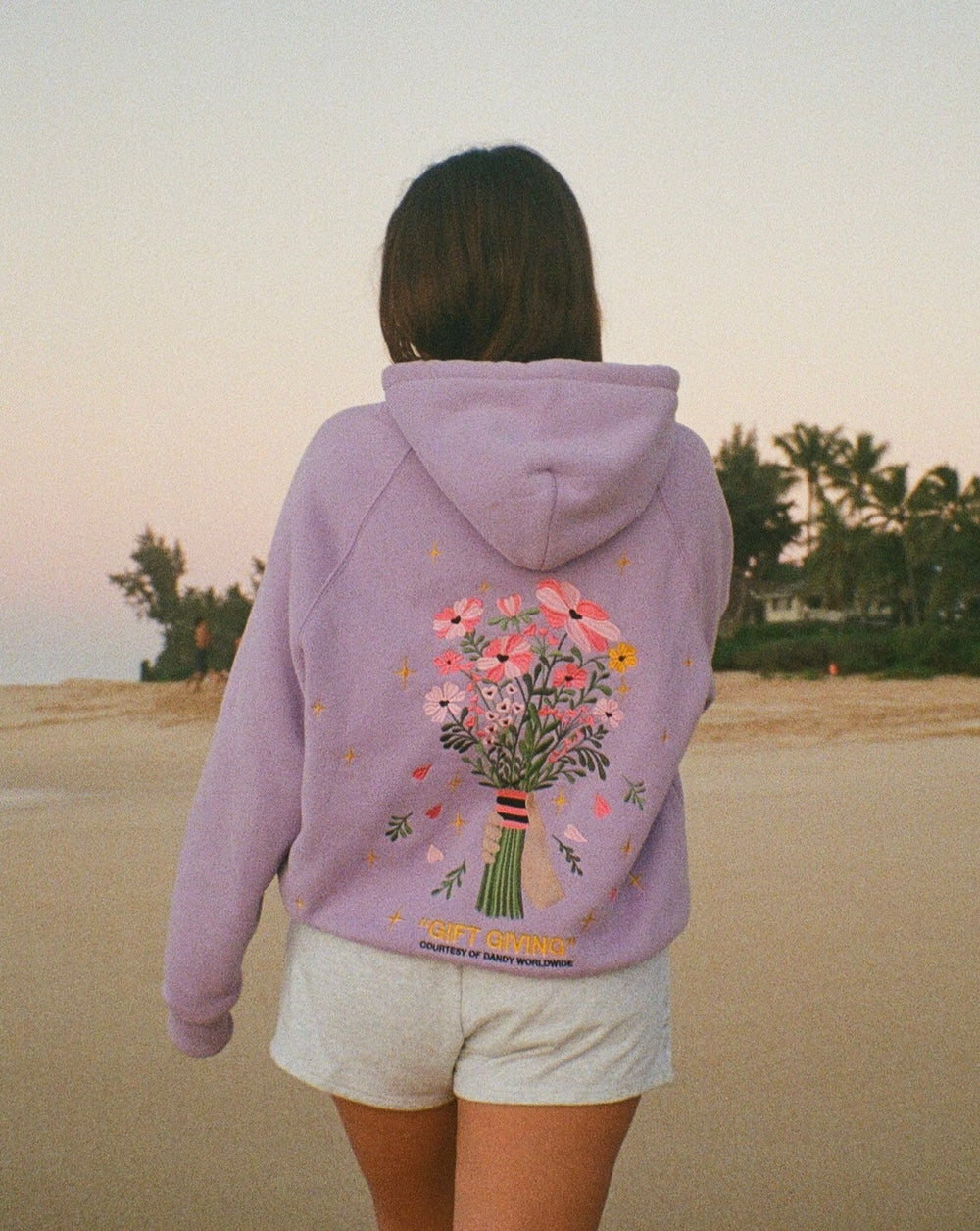 Gift Giving Floral Bouquet Graphic Hoodie-Lavender