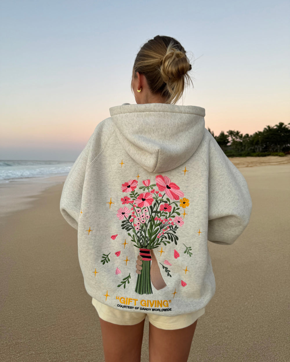 Gift Giving Floral Bouquet Graphic Hoodie-Heather Gray