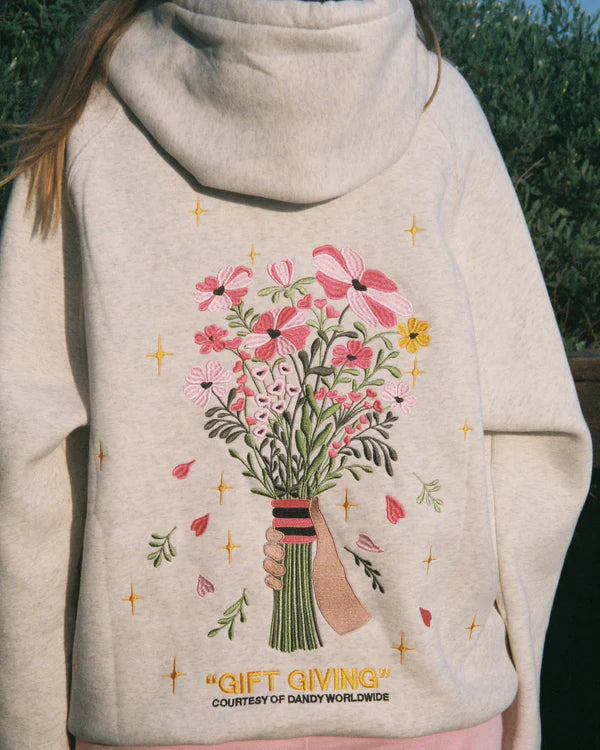 Gift Giving Floral Bouquet Graphic Hoodie-Heather Gray