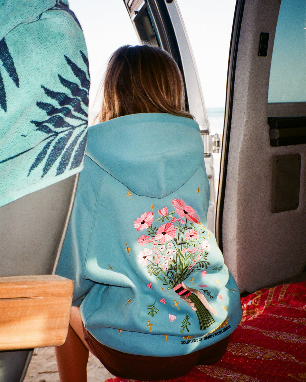 Gift Giving Floral Bouquet Graphic Hoodie-Blue