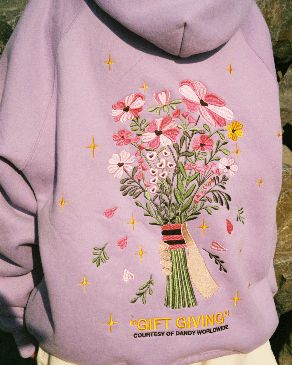 Gift Giving Floral Bouquet Graphic Hoodie-Lavender