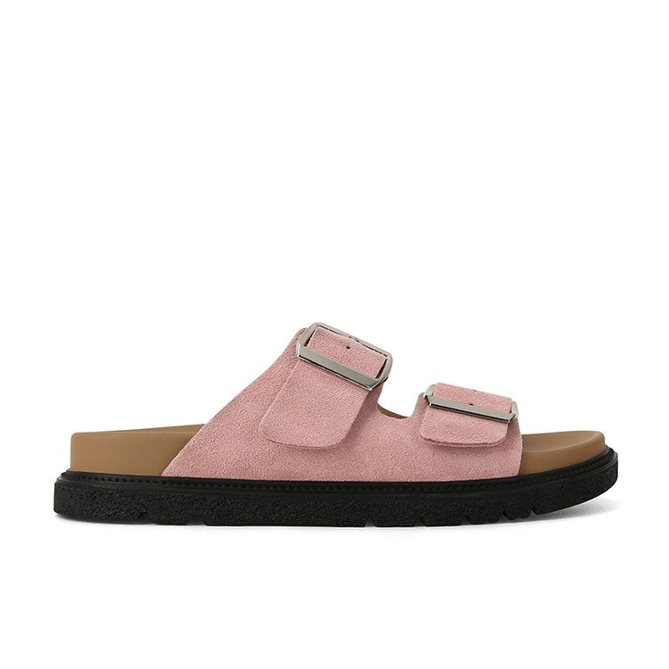 Buckle Suede Strap Microfiber Leather Sandals Clogs