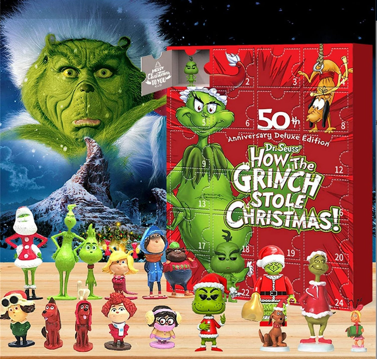 Grinch-Christmas Advent 24 Calendar Countdown Gift Box