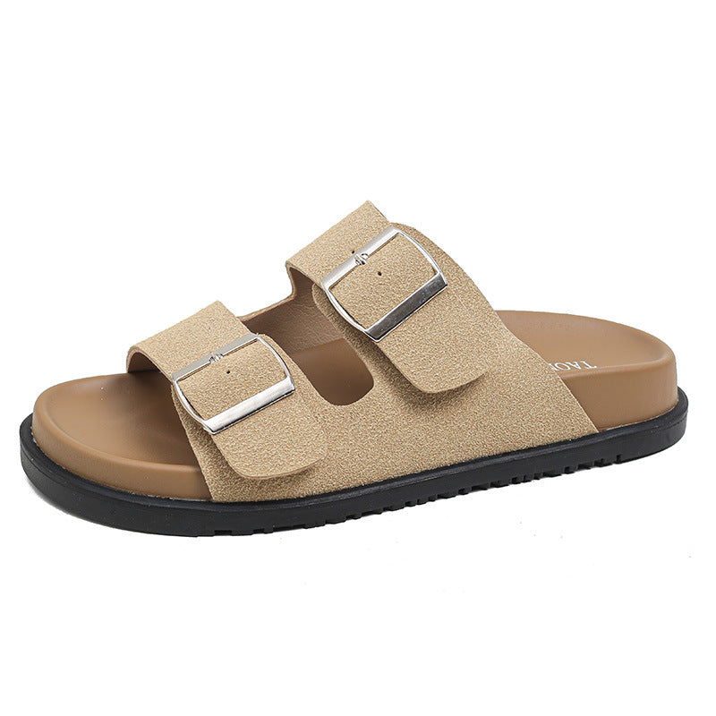 Buckle Suede Strap Microfiber Leather Sandals Clogs