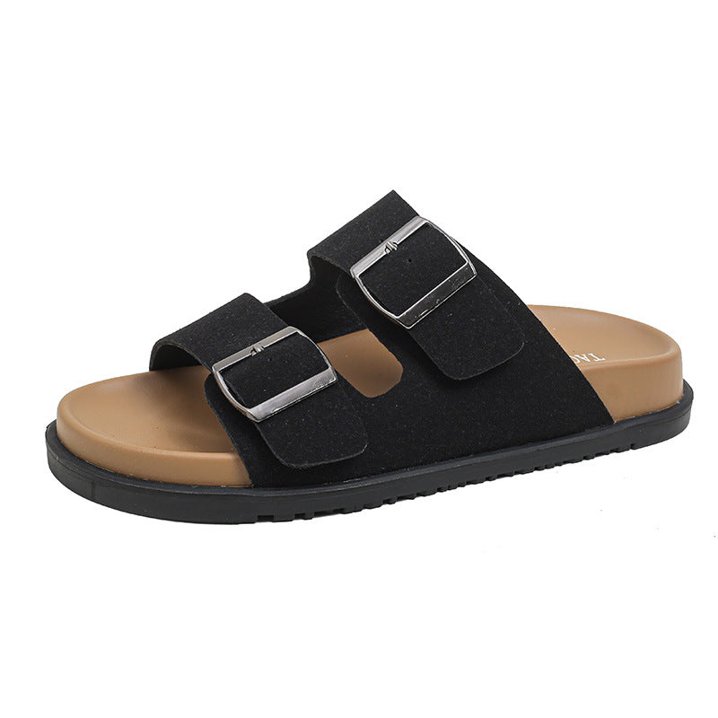 Buckle Suede Strap Microfiber Leather Sandals Clogs