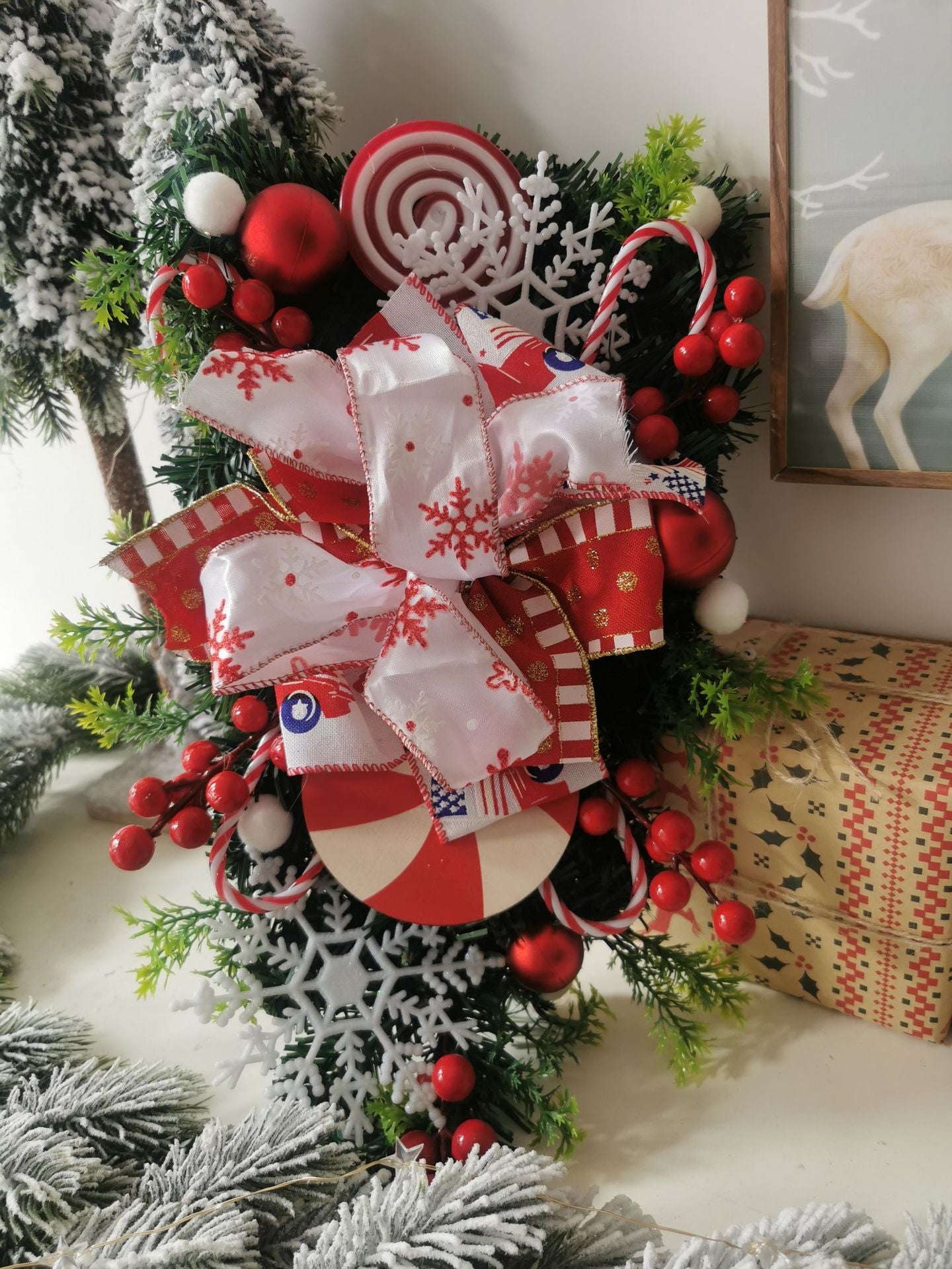 Candy Cane  Upside Down Tree Christmas Wreath