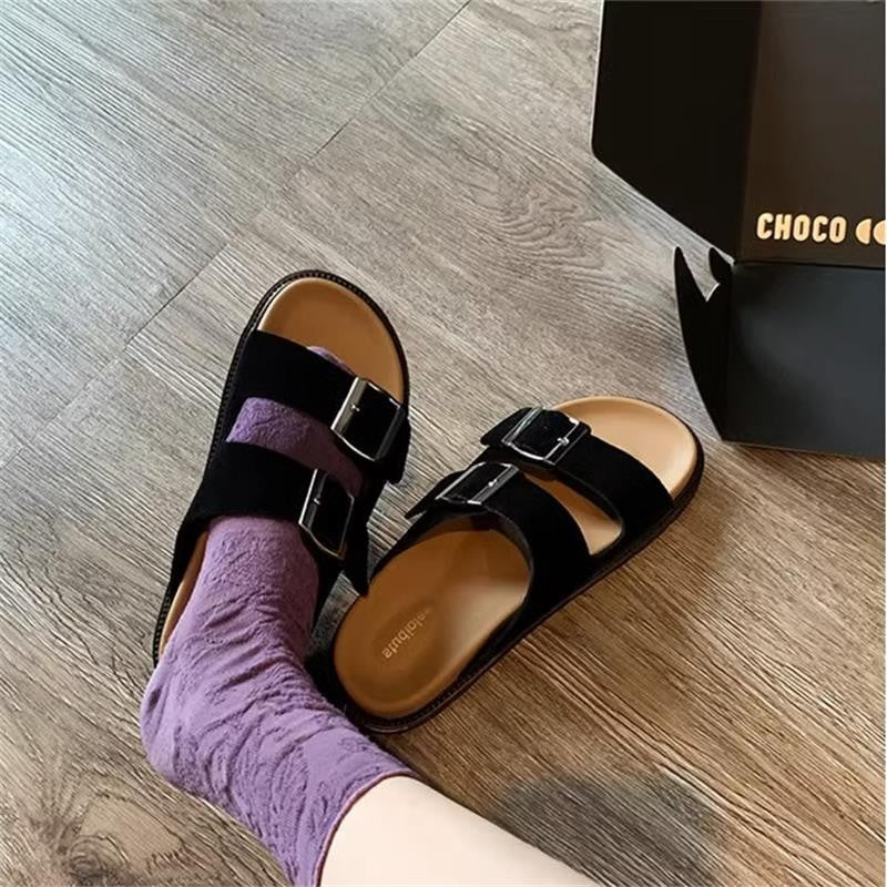 Buckle Suede Strap Microfiber Leather Sandals Clogs