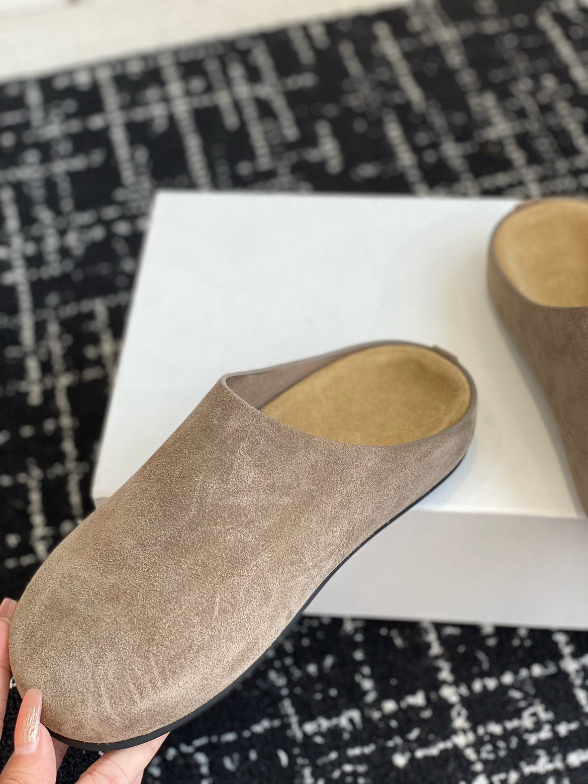 Suede Round Toe Slip Clogs