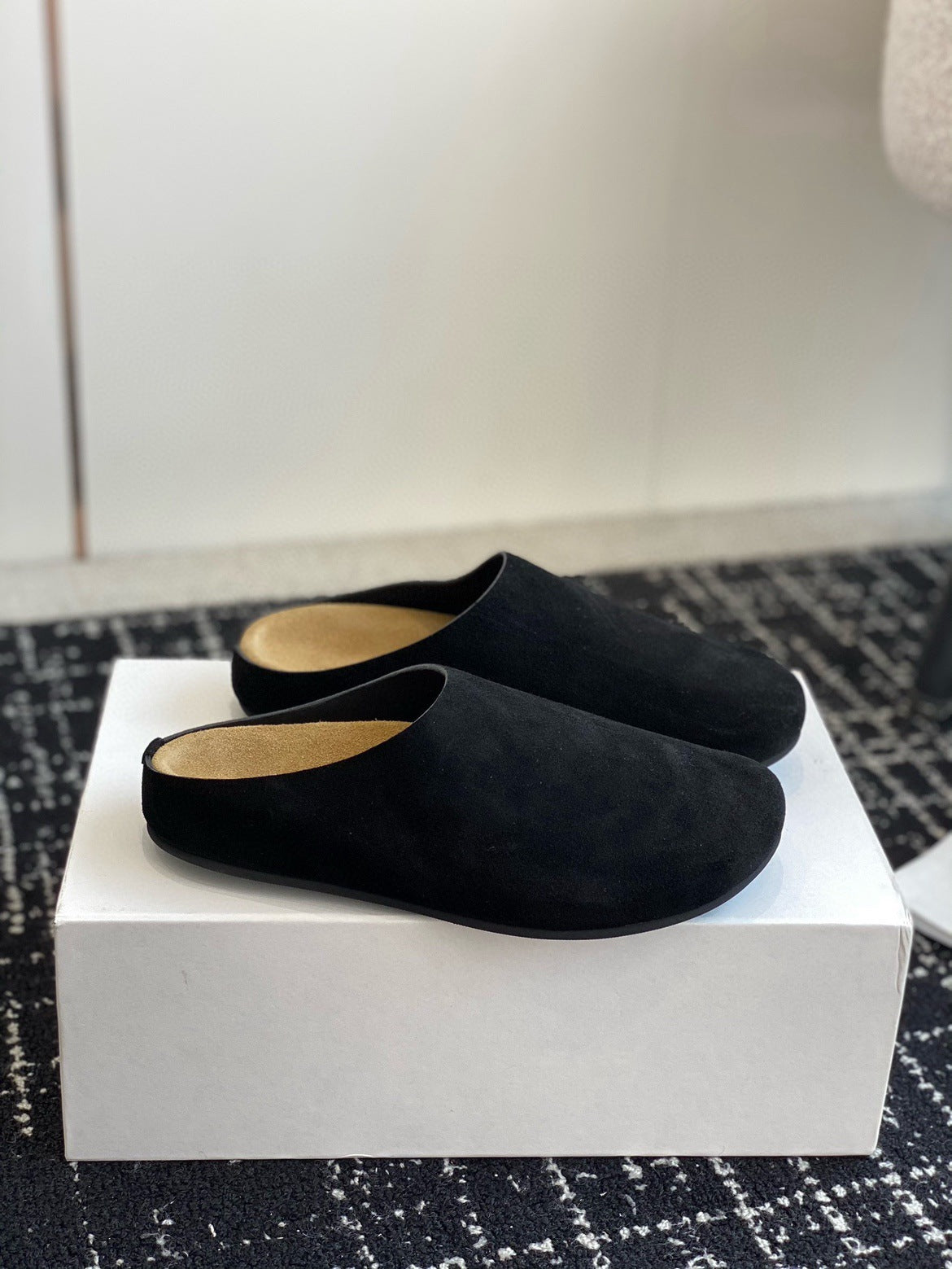 Suede Round Toe Slip Clogs