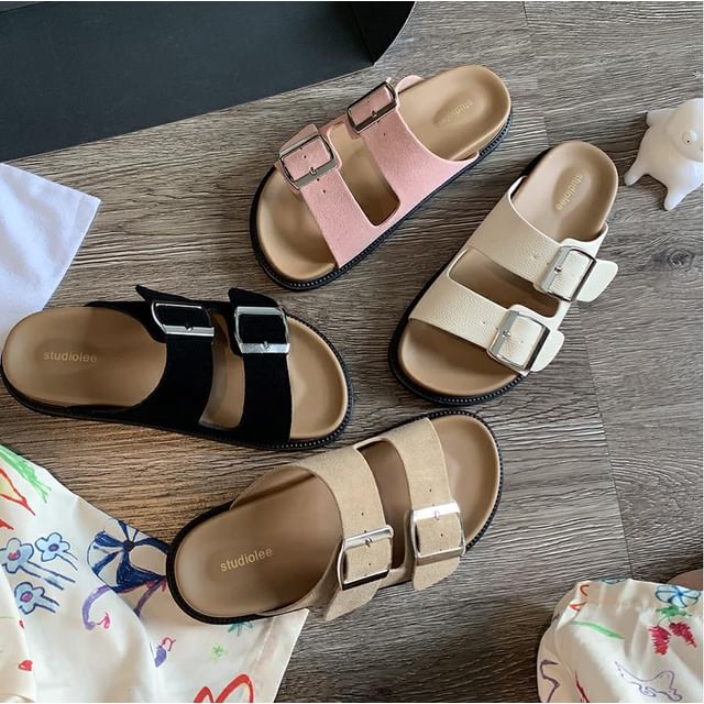 Buckle Suede Strap Microfiber Leather Sandals Clogs